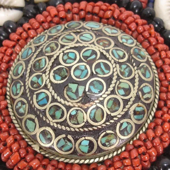 BEADED COWIRE SHELL SILVER TURQUOISE CULTURAL ETHNIC TRIBAL HAT HAND MADE Hats